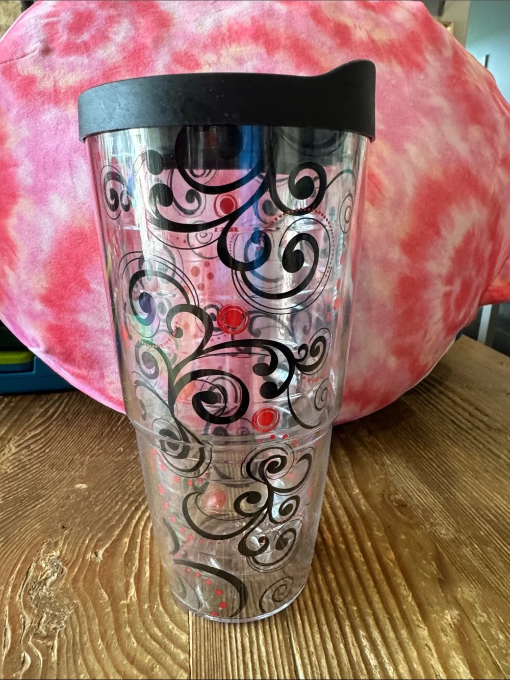 tervis Clear Tumbler with Black Swirls and Red Dots
